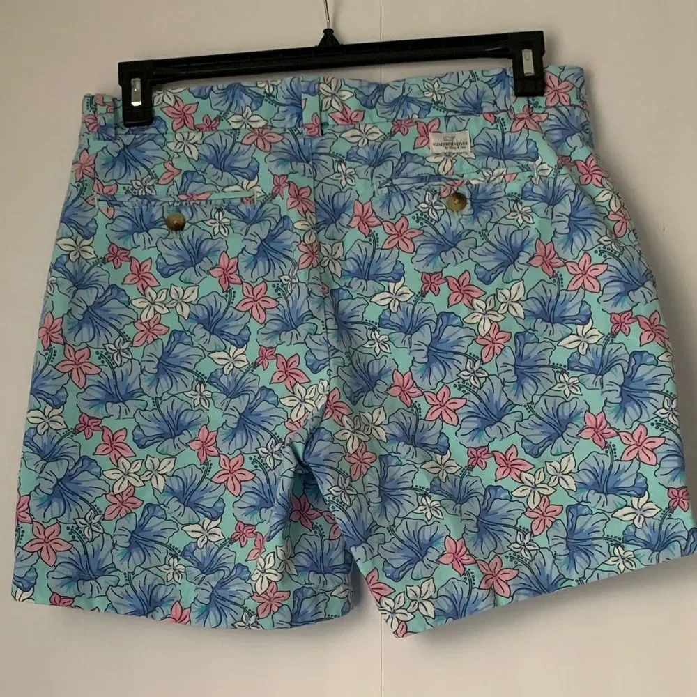 Vineyard Vines Breaker Shorts Cotton Floral Print Blue Pink White Men Size 32